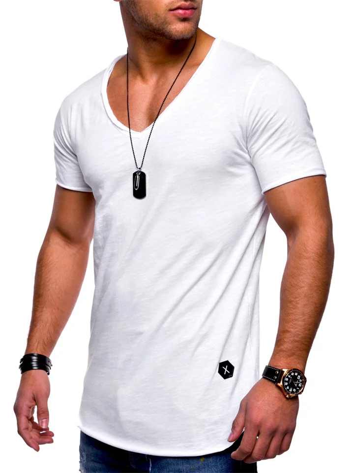 Men's T shirt Tee Tee Plain V Neck Work Sports Short Sleeve Clothing Apparel Sportswear Muscle Esencial