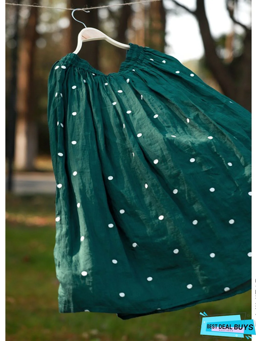 Vintage Cotton and Linen Double-Layer Skirt Print Elegant Mid-Length Skirt