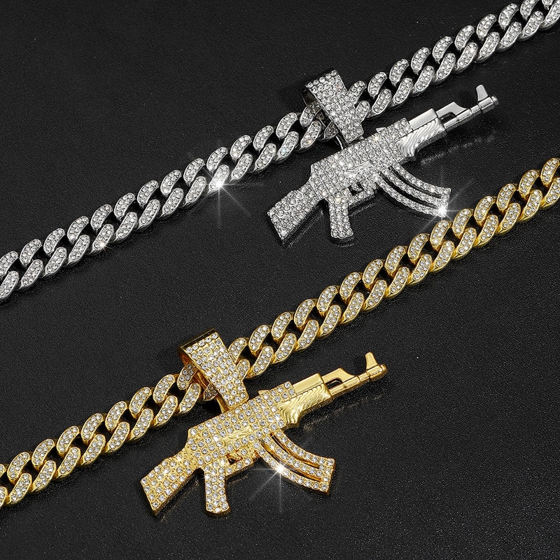Hip-Hop Gun Alloy Inlay Rhinestones Unisex Pendant Necklace Necklace Pendant Men Pendant Necklaces