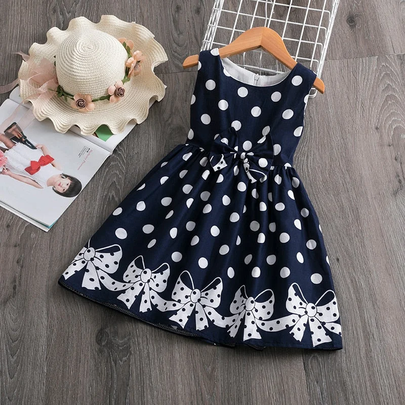 Teenagers Girls Polka-Dot Dresses Summer Kids Sleeveless Solid Bowknot Princess Dress Children's Clothes Birthday Party Vestidos