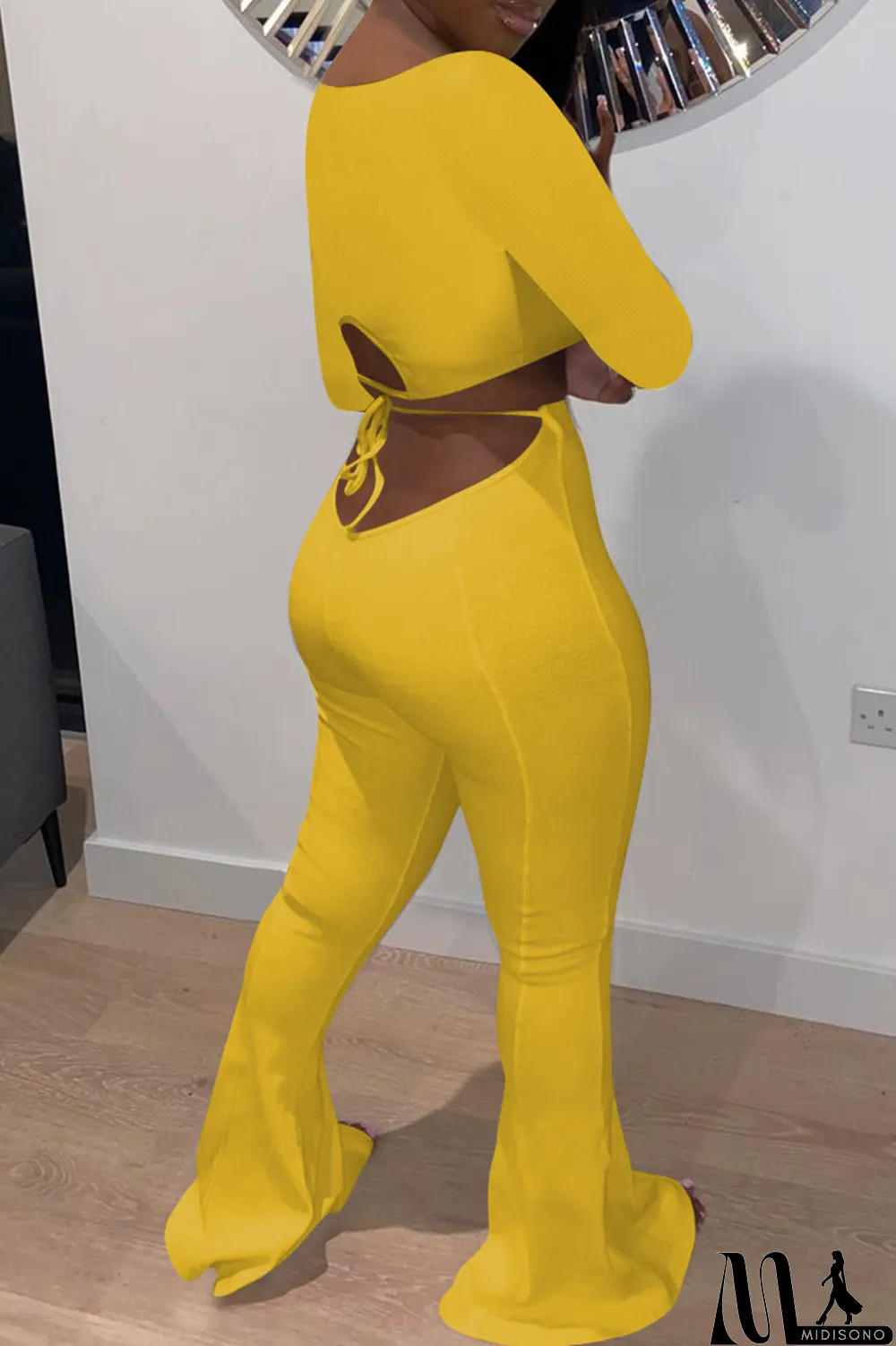 MidiSono - Red Fashion Casual Solid Basic O Neck Long Sleeve Two Pieces