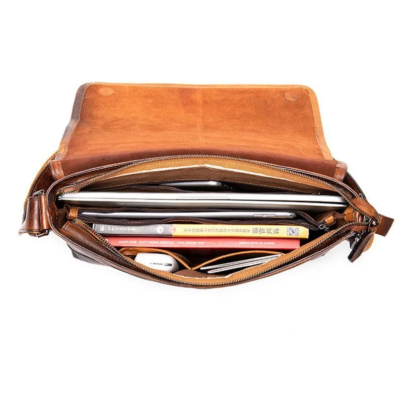Mens Personality Style Chunky Soft Leather Vintage Messenger Bag Crossbody Bag Sling Shoulder Bag