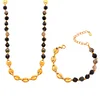 Natural Black Stone Golden Bracelet Necklace
