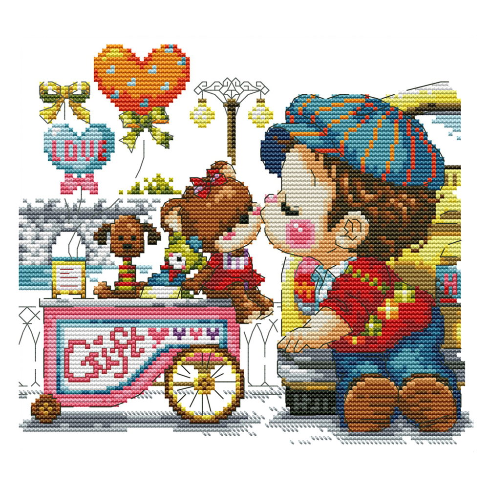 

Boy Kiss - 14CT Stamped Cross Stitch - 27*25CM, 501 Original