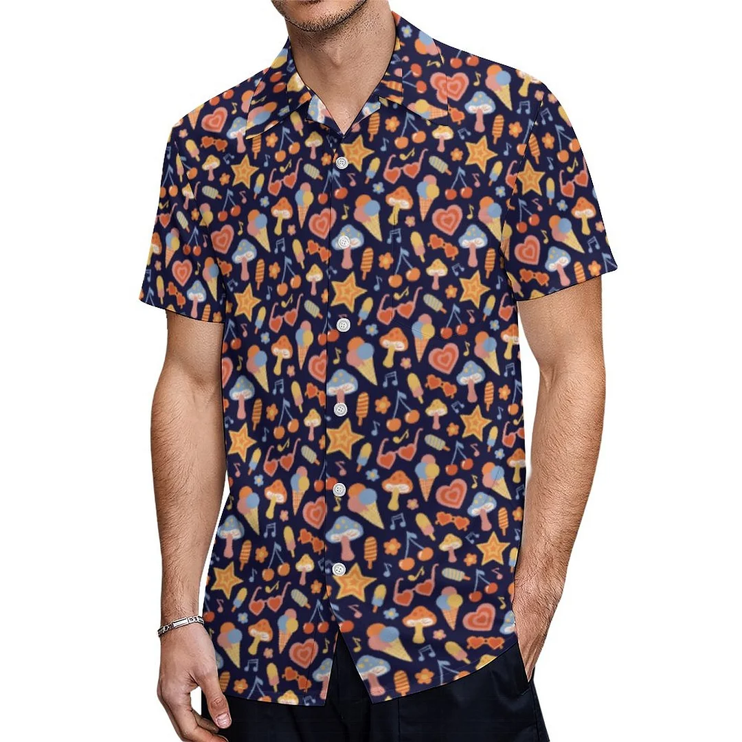 Short Sleeve Joyful Groovy Colorful Cute Hawaiian Shirt Mens Button Down Plus Size Tropical Hawaii Beach Shirts