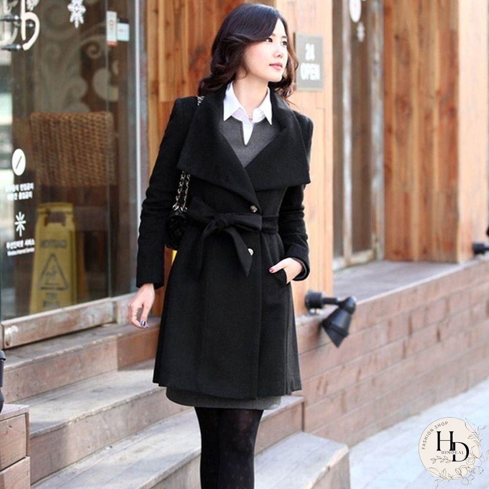 Winter  Wool Trench Coats Belted Coat For Women