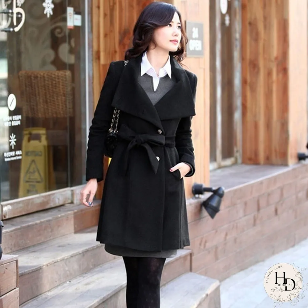 Winter  Wool Trench Coats Belted Coat For Women