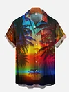 Hawaiian Summer Colorful Sunshine Boat And Palm Tree Printing Short Sleeve Shirt