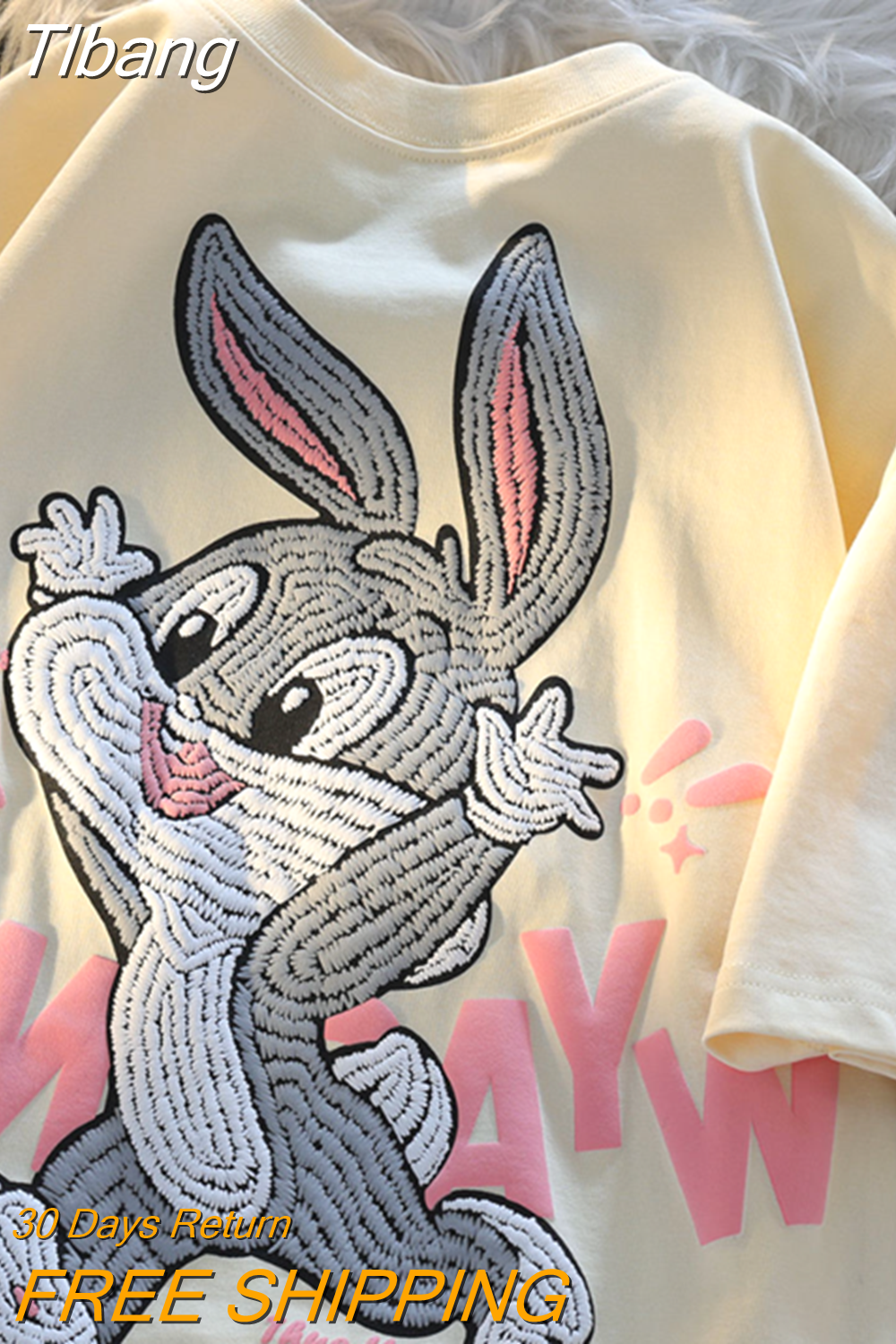 Tlbang Run Rabbit Cute Cartoon T Shirt Streetwear Couples Oversized Loose Summer Cotton Tops Harajuku Students Kawaii Clothes