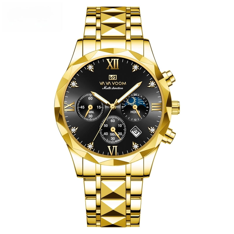 Diamond Stainless Steel Watch With Men’s Business Simple Calendar Quartz Waterproof Watch One-piece Delivery