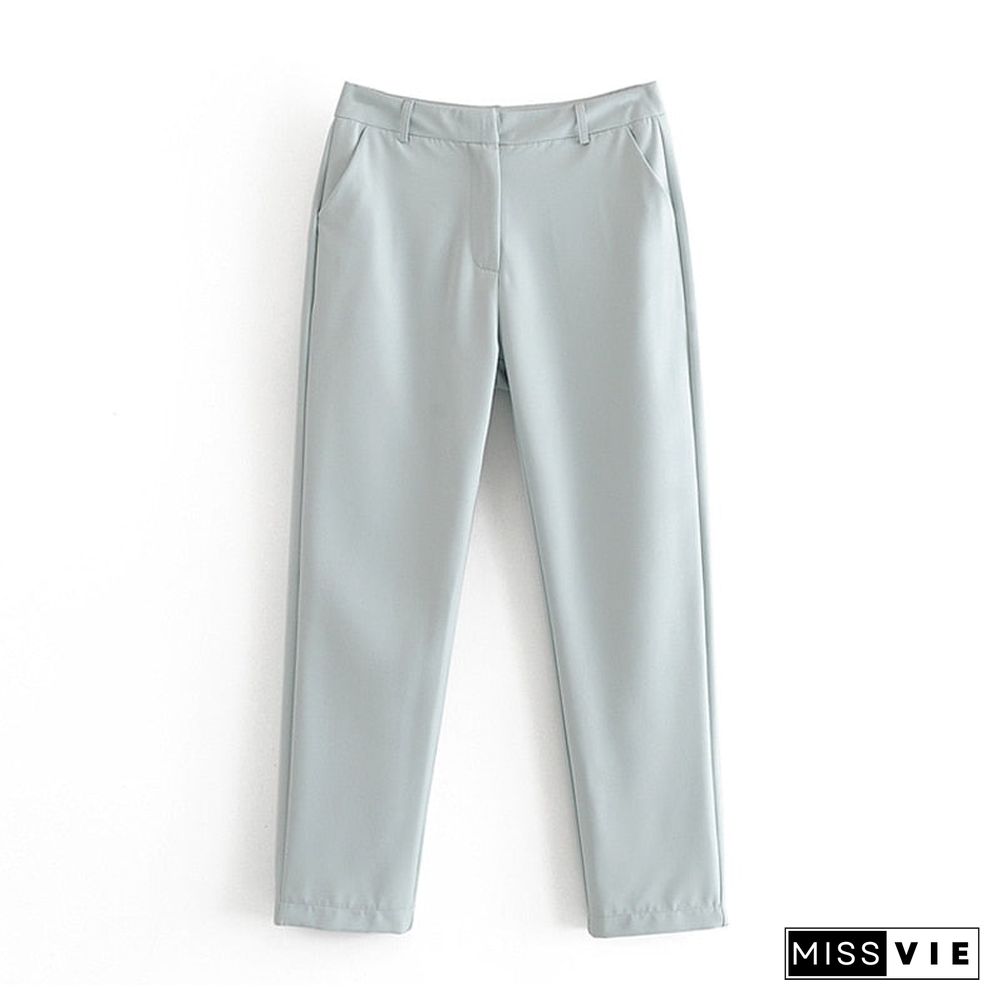 Spring Pink Blue Ol Two Piece Set Women Single Button Office Lady Blazer Jacket Coat+Zipper Pants Suit Female Trousers Tops