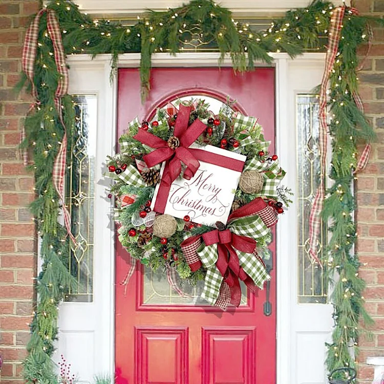 Farmhouse Christmas Net Wreath | Christmas Country Front Door Wreath