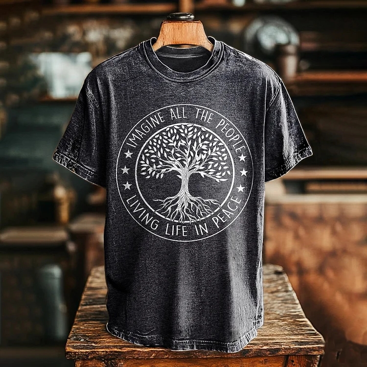 Imagine Peaceful Living For All Graphic Art Print T-shirt  artssus