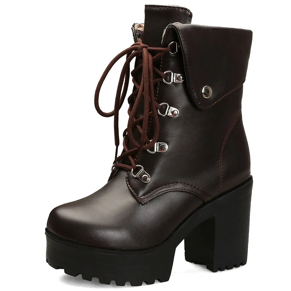Big Size 34-43 New Fashion shoes lace Lady High Chunky Heels Boots Women Elegant Black Ankle Boots Party Ol Shoes Women
