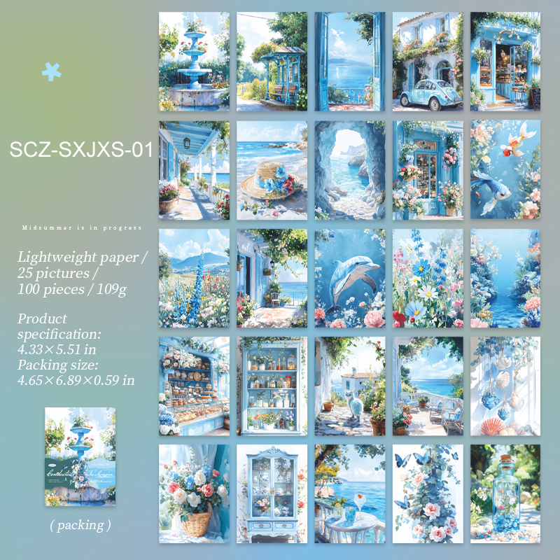 Material Paper - Midsummer Is in Progress Series Vintage Flower Summer Travel Landscape 