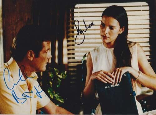 ROGER MOORE & CAROLE BOUQUET 007 JAMES BOND CAST DOUBLE AUTOGRAPH FOR YOUR EYES