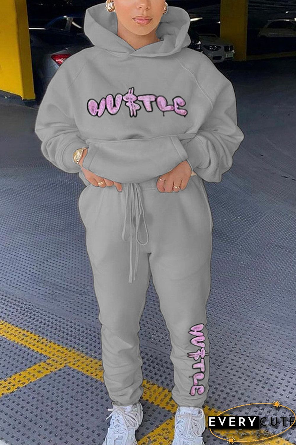 Fashion Casual Letter Print Letter Hooded Collar Long Sleeve Two Pieces