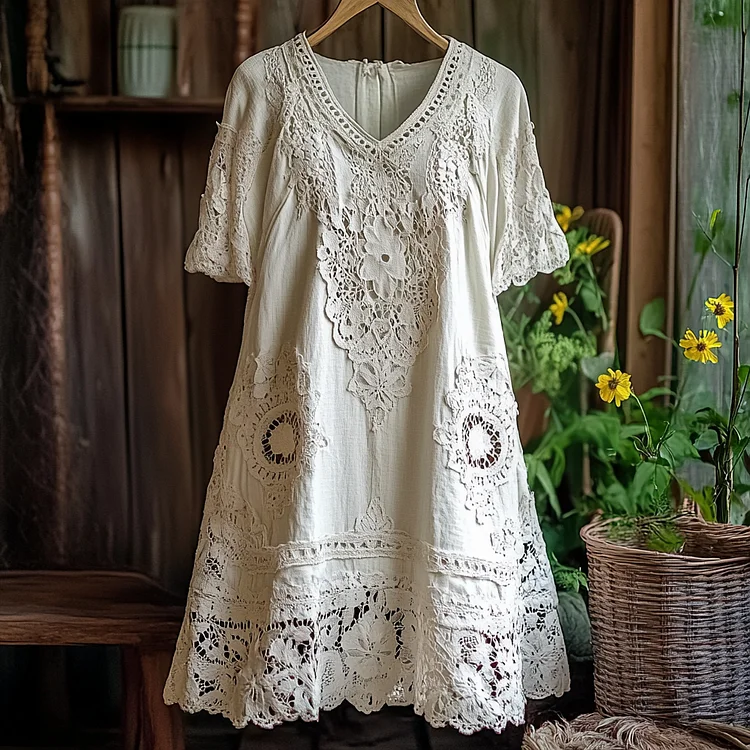 Women's Summer Vintage Floral Art Mosaic Midi Dress