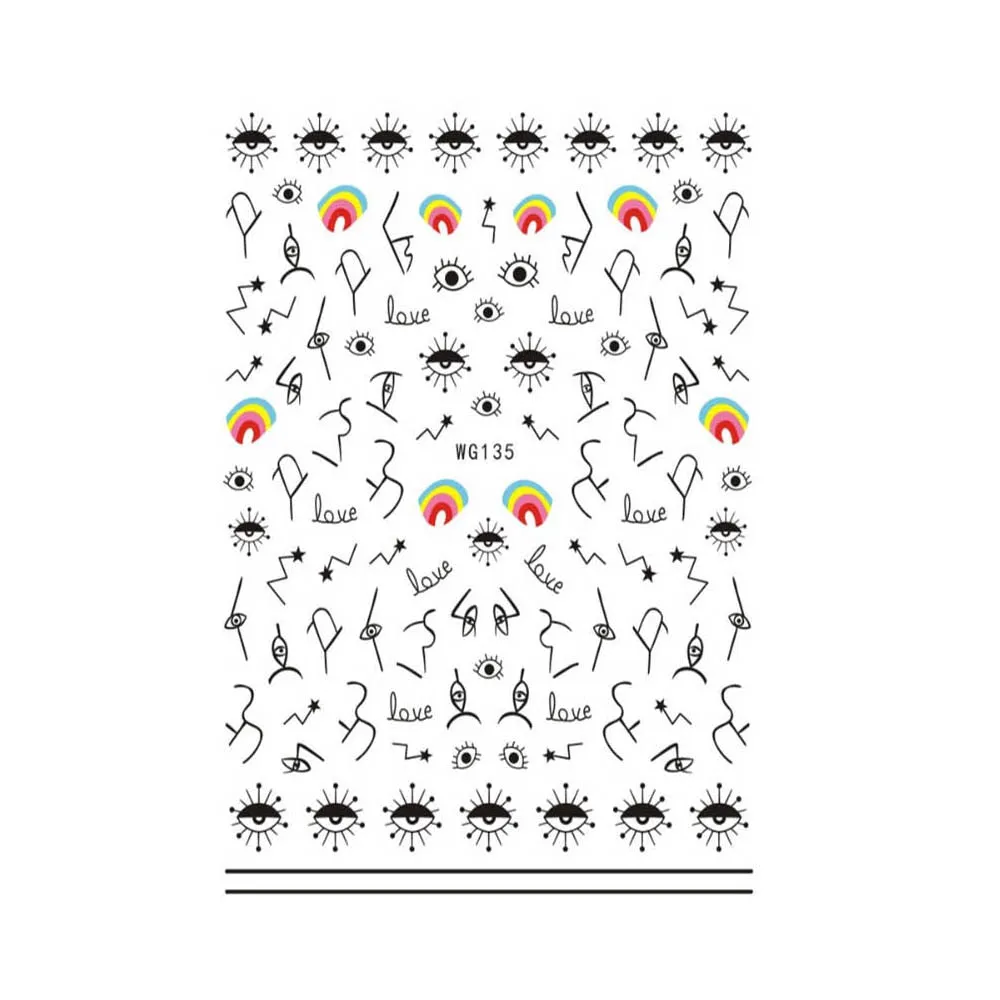 1Pc 3D Nail Stickers Abstract Line Pattern Evil Eye Design Nail Slider Decals DIY Self Adhesive Sticker Tips Nail Art Decoration-Nail Inspo