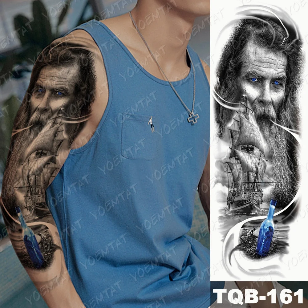 Large Arm Sleeve Tattoo Sketch Lion Tiger Waterproof Temporary Tatoo Sticker Wild Fierce Animal Men Full Bird Totem Tatto