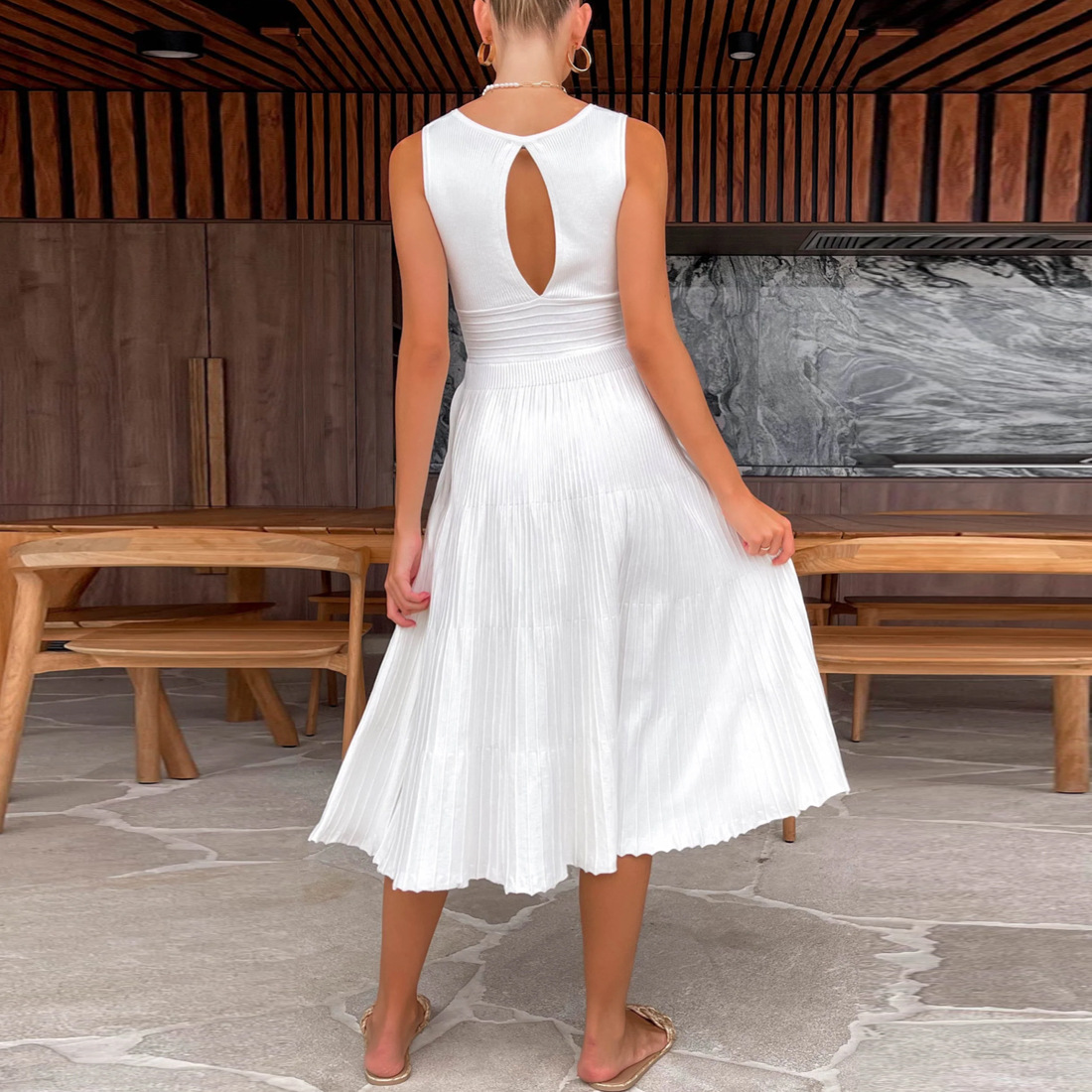 Ootddress Knit V-Neck For Women Maxi Dress Y2k Backless Fashion Knitwear Party Dress Casual Baggy High Waist Summer Female Dress