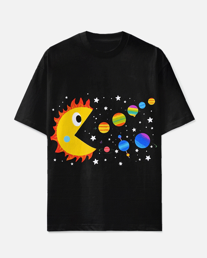 Big Men's Fashion Cartoon Funny Universe Planets Printed Casual Short Sleeve T-shirt
