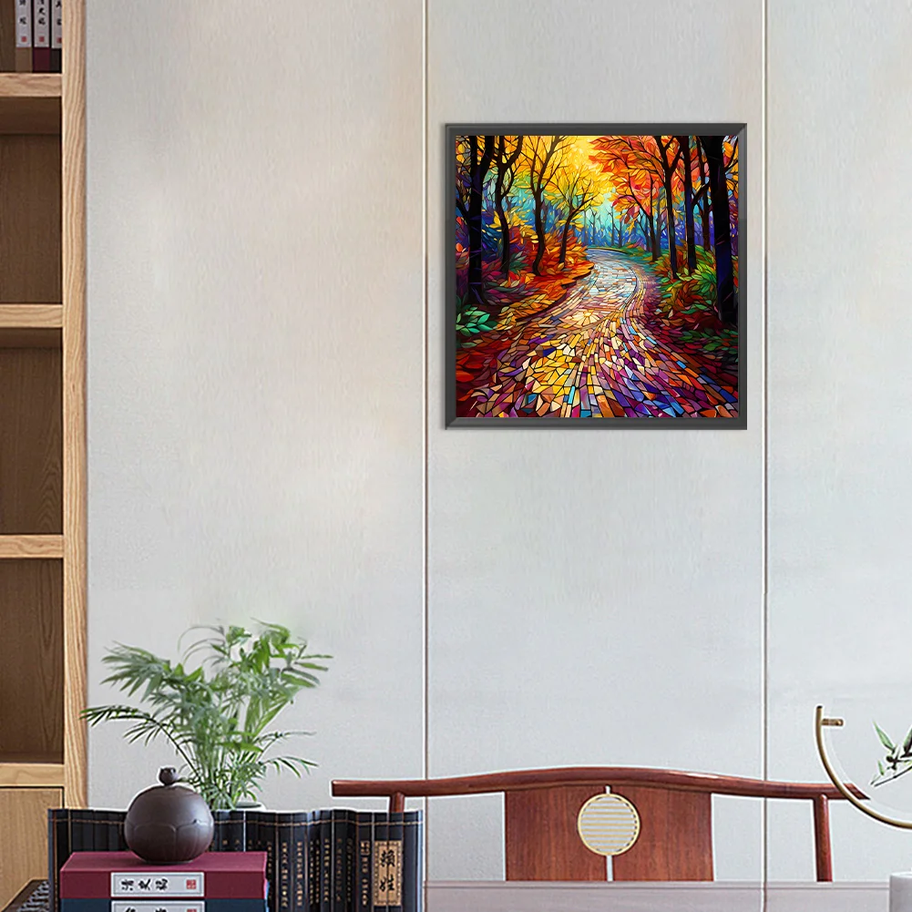 Diamond Painting - Full Round Drill - Stained Glass Maple Leaf Forest(Canvas|30*30cm)
