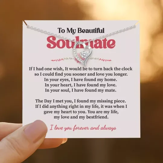 To My Beautiful Soulmate I Love You Forever & Always Heart Necklace 