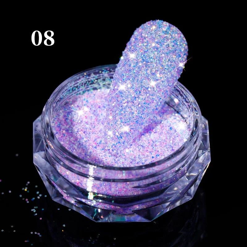 1Box Aurora Sea Salt Nail Powder Crystal Diamonds Glitter Iridescent Reflective Nail Glitter Sparkly Chrome Pigment Polish Gel-Nail Inspo