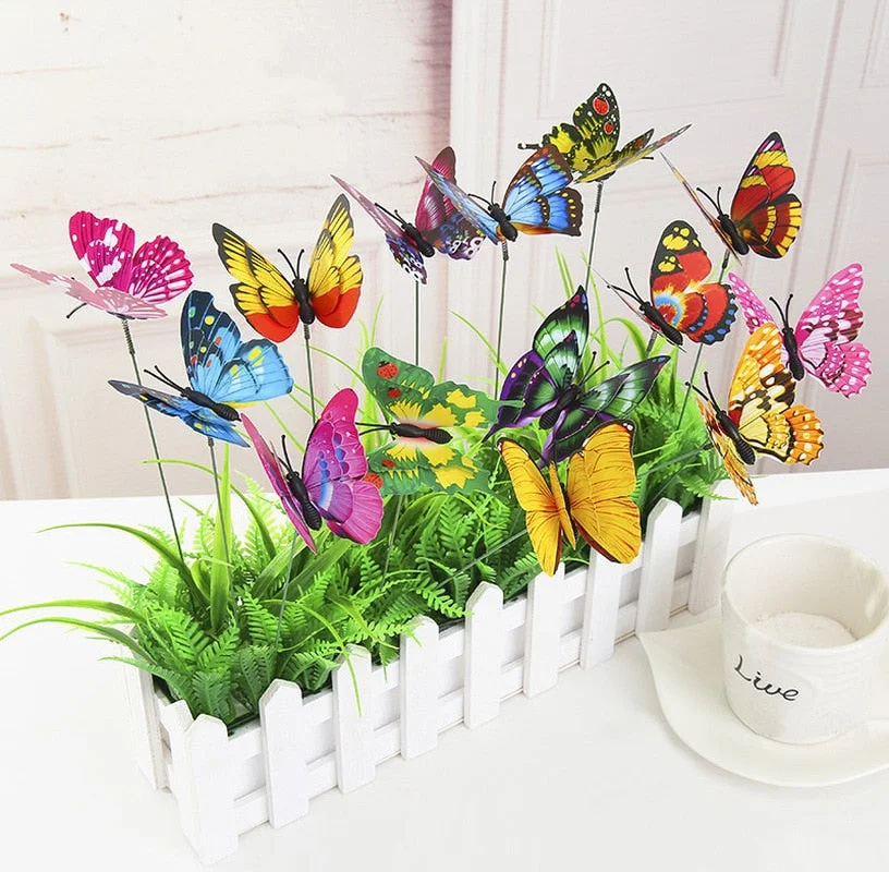 10PCS Artificial Butterfly Garden Decorations Simulation Butterfly Stakes Fake Butterefly Garden Supplies Yard Plant Lawn Decor