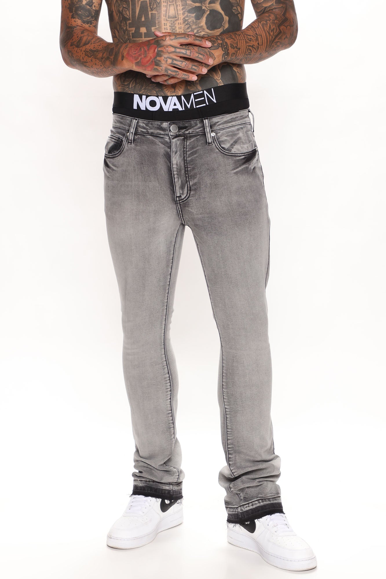 Another One Stacked Skinny Flared Jeans Grey best-grey-jeans-for-men-denimology