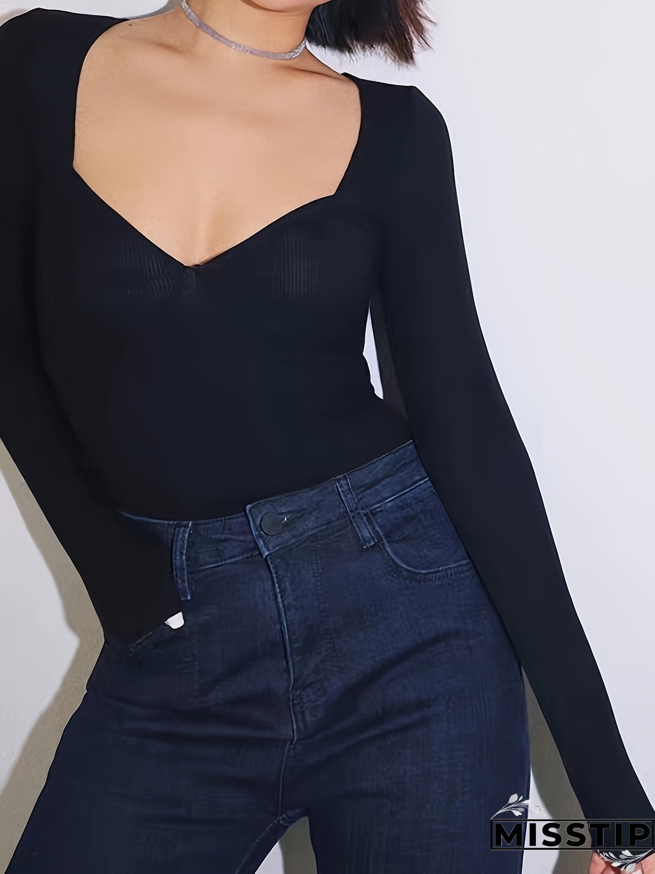 Sweetheart Neck Simple T-shirt, Casual Long Sleeve Slim Top For Spring & Fall, Women's Clothing