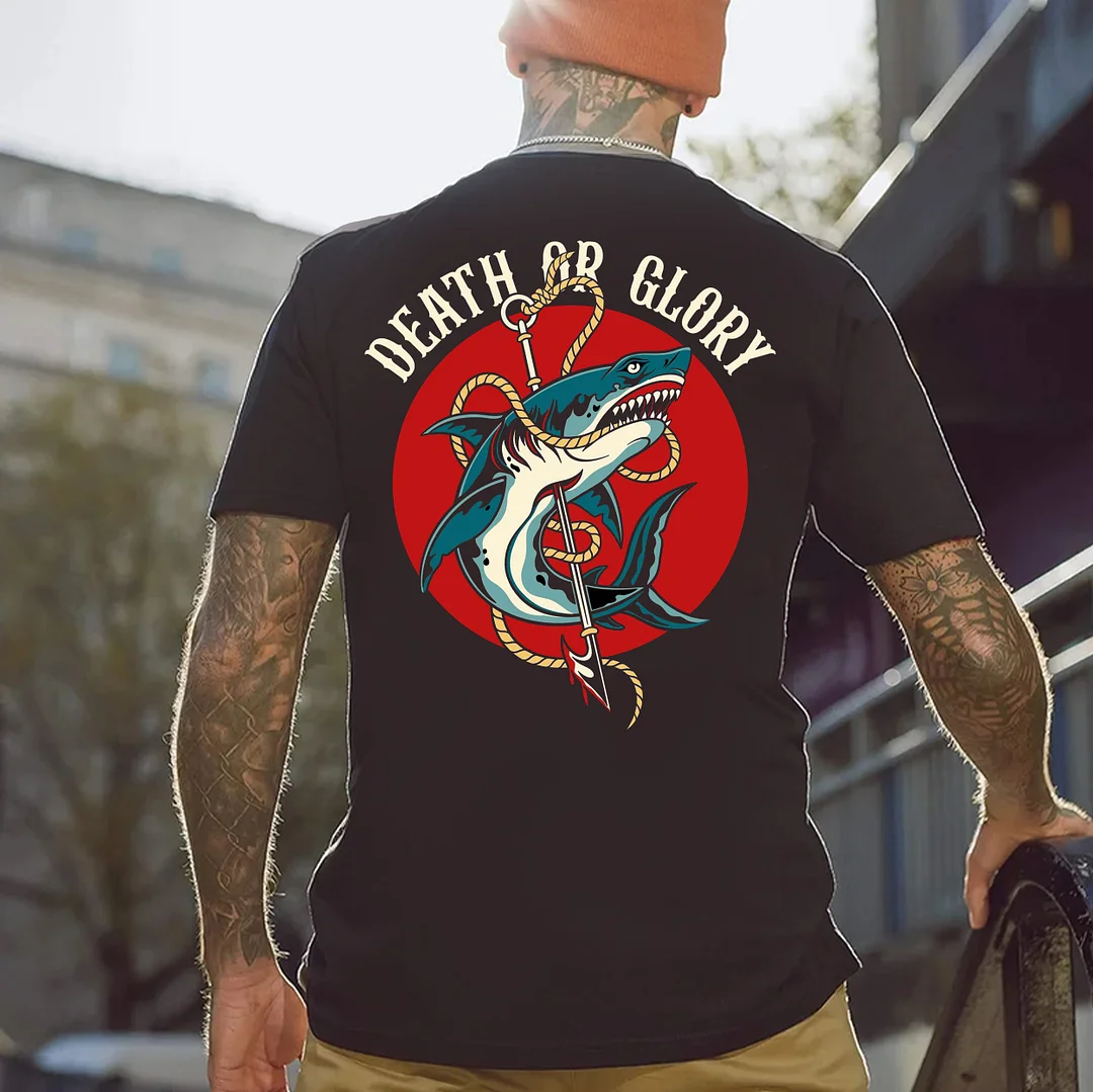 DEATH OR GLORY Shark Print Men's T-shirt