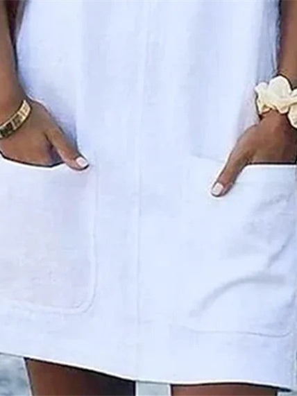 Women Half Sleeve V-neck Solid Color Dress