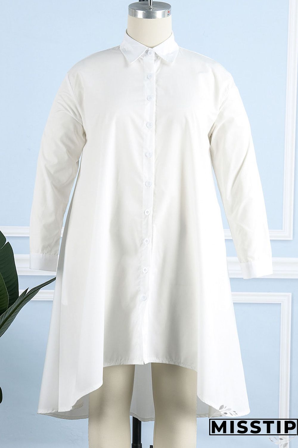 Purple Casual Solid Patchwork Buckle Asymmetrical Turndown Collar Shirt Dress Plus Size