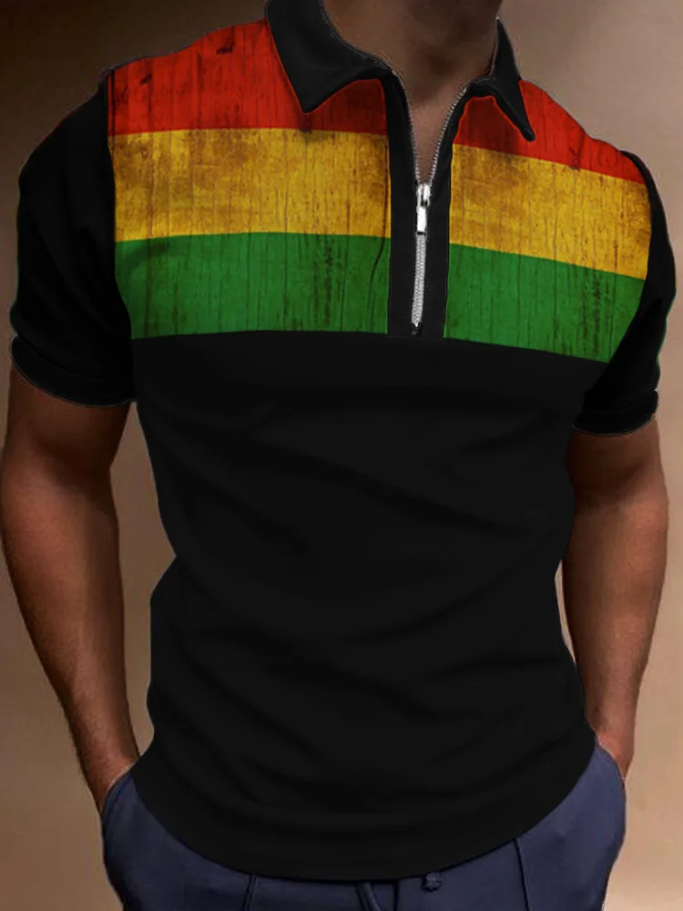 Men's Black Pride Colorblock Zip Up Polo Shirt