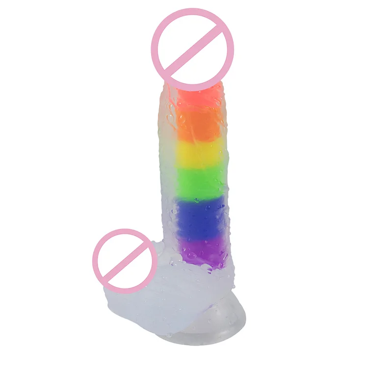 Rainbow Silicone Reality Dildo Strong Suction Anal Toy