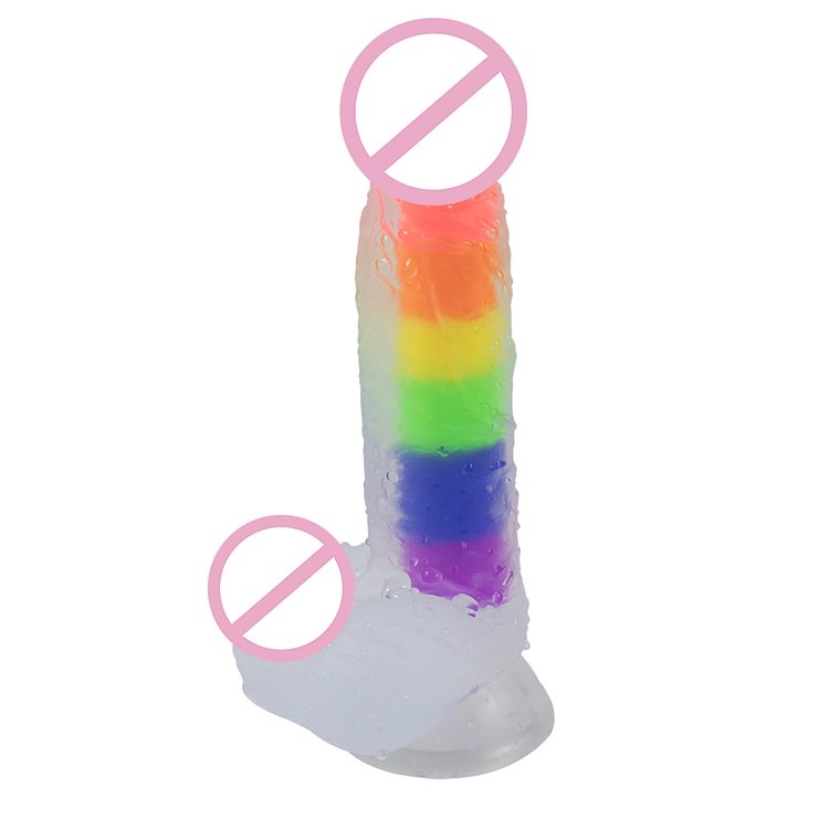Rainbow Silicone Reality Dildo Strong Suction Anal Toy