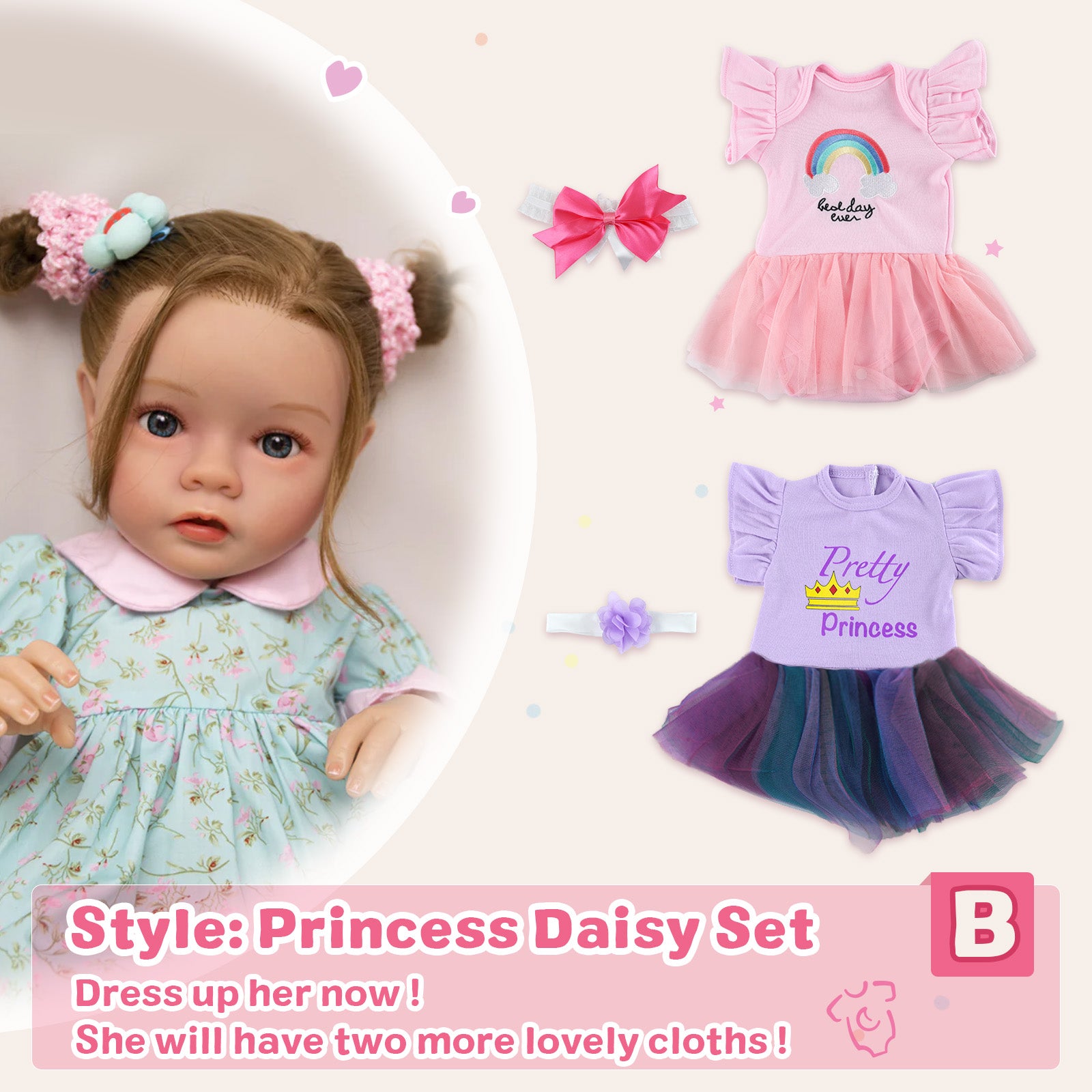 [Ships Within 24 Hours] Babeside Quiet Reborn Baby Daisy 20'' Toddler Girl Physical and Mental Accompaniment Princess Daisy Set B-Cloth Body