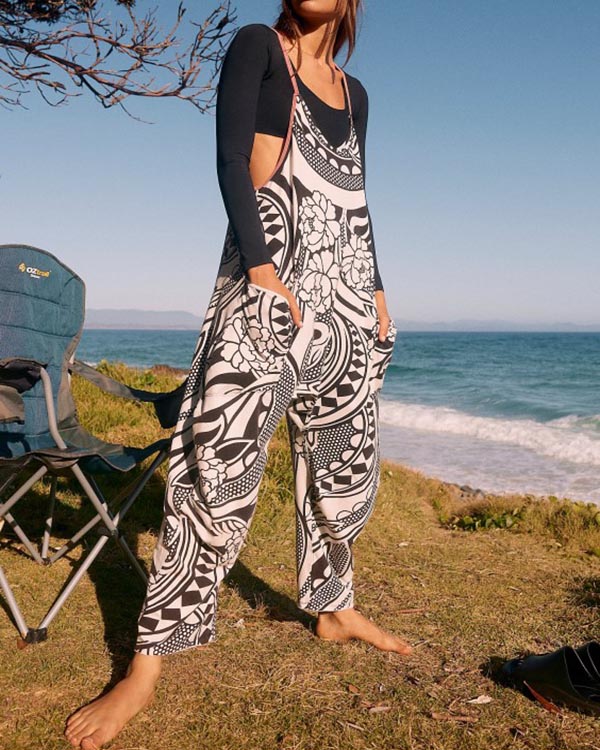 Casual Loose V-neck Floral Jumpsuit