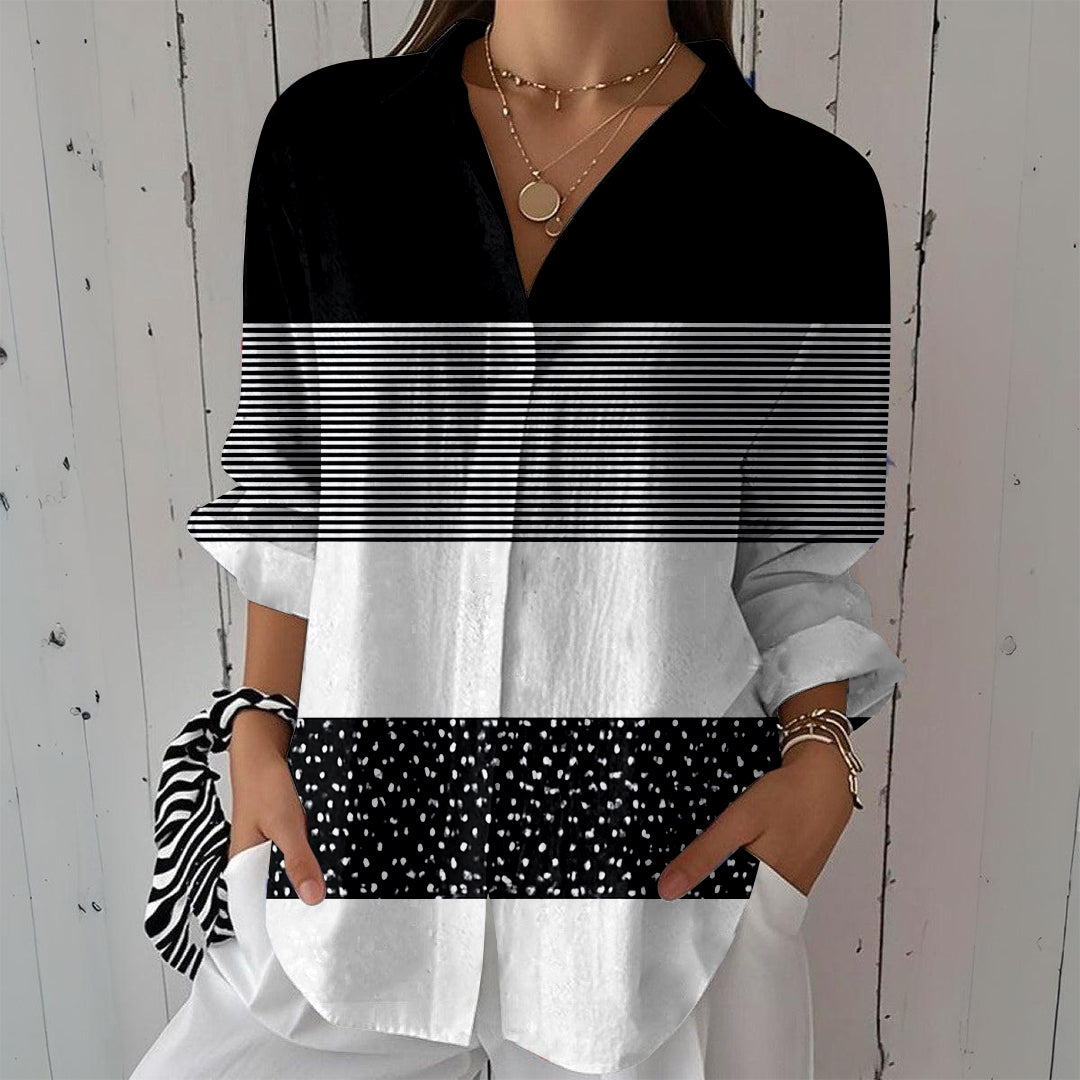 Women Long Sleeve V-neck Graphic Floral Printed Top