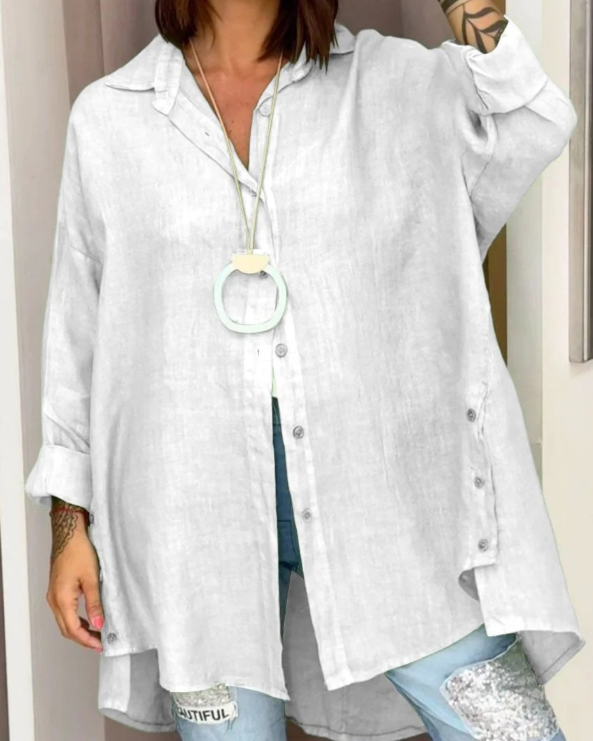 Single Breasted Long Sleeve Loose Linen Shirt