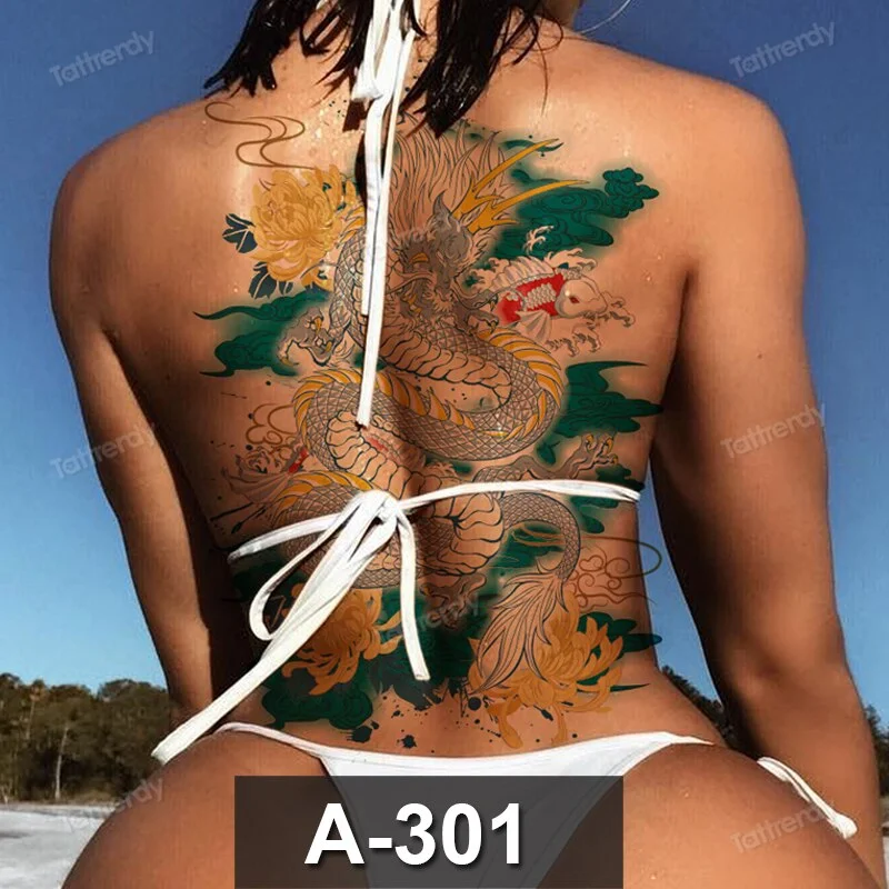 temporary tattoos custom large body art sexy animal tiger dragon peony lion sexy tattoo for women girls back waterdecal big size