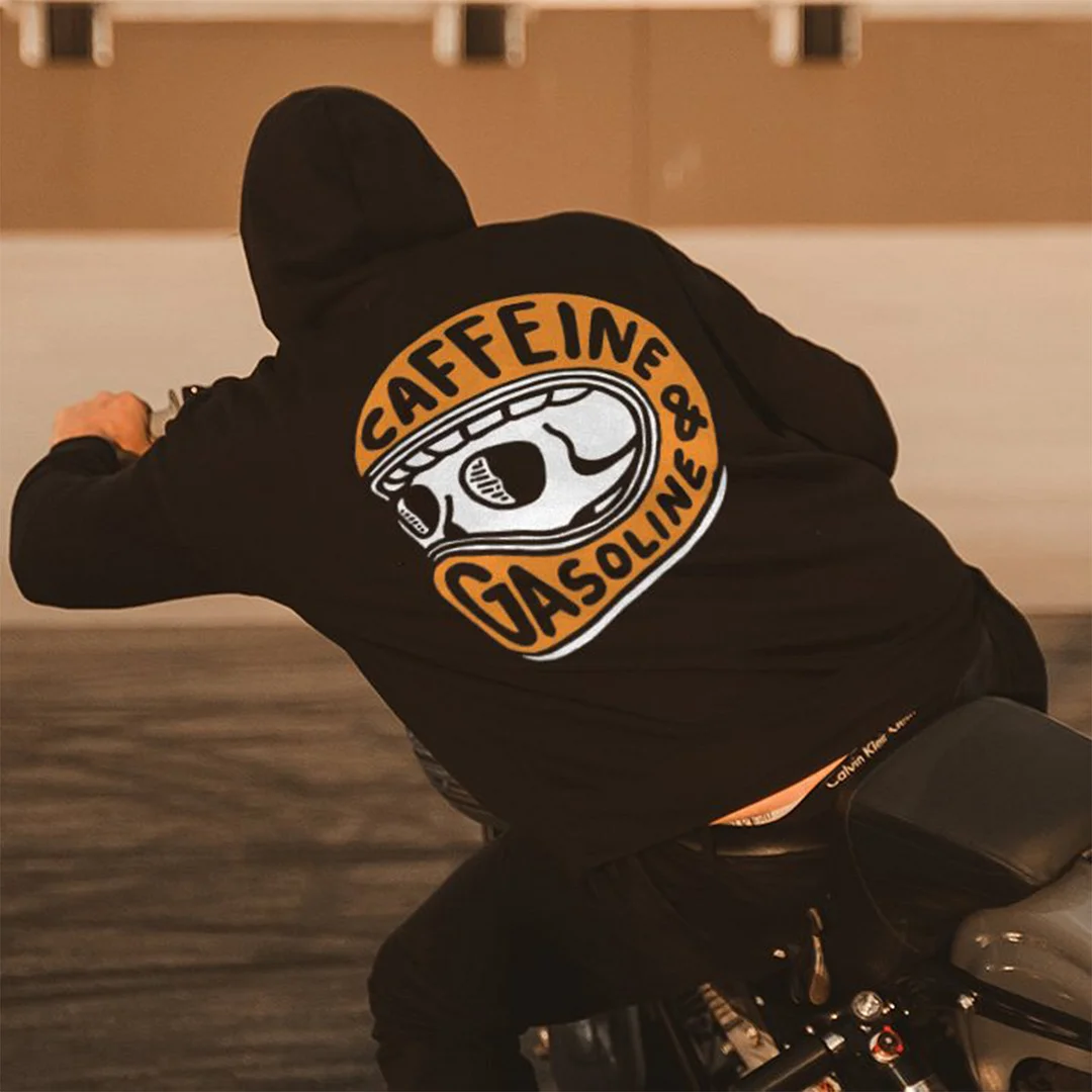 Caffeine&Gasoline Skull Print Designer Hoodie -  