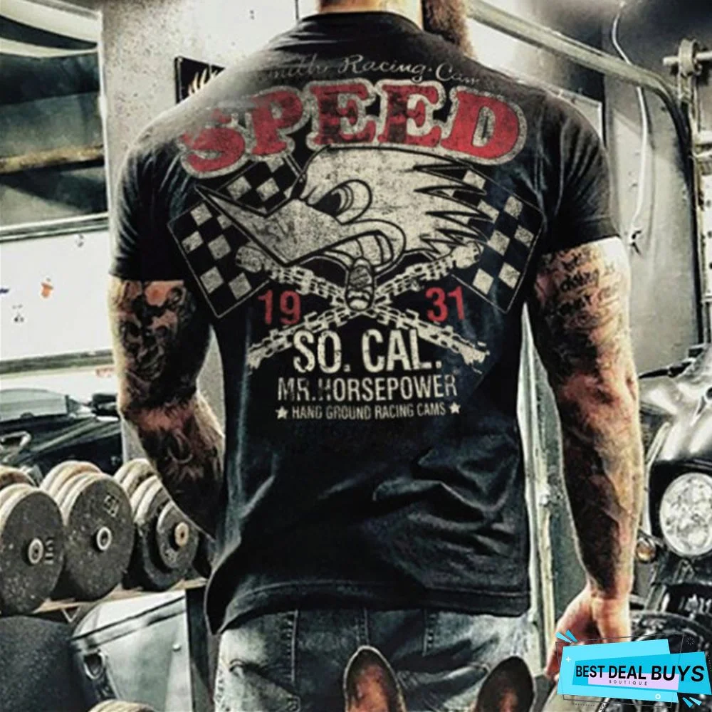 Men's Summer Alphabet Print Round Neck Sports T-shirt