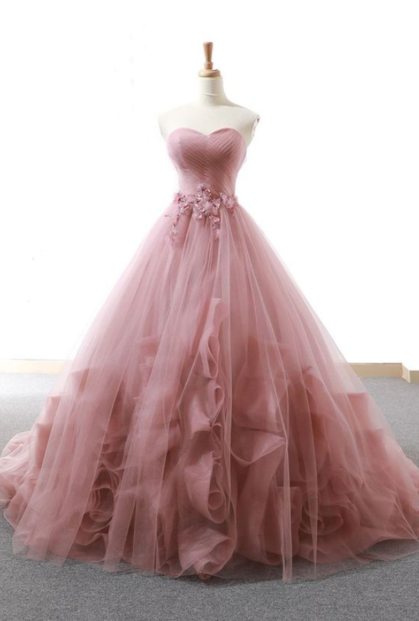 Beautiful Pink Sweetheart Wedding Dress Tulle Bridal Gown | Ballbellas Ballbellas