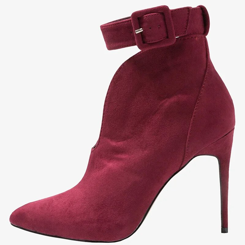 TAAFO Black Snake Pattern Pointed Toe Stilettos Ankle Boots Woman High Thin Heels Buckle Strap Ladies Booties 