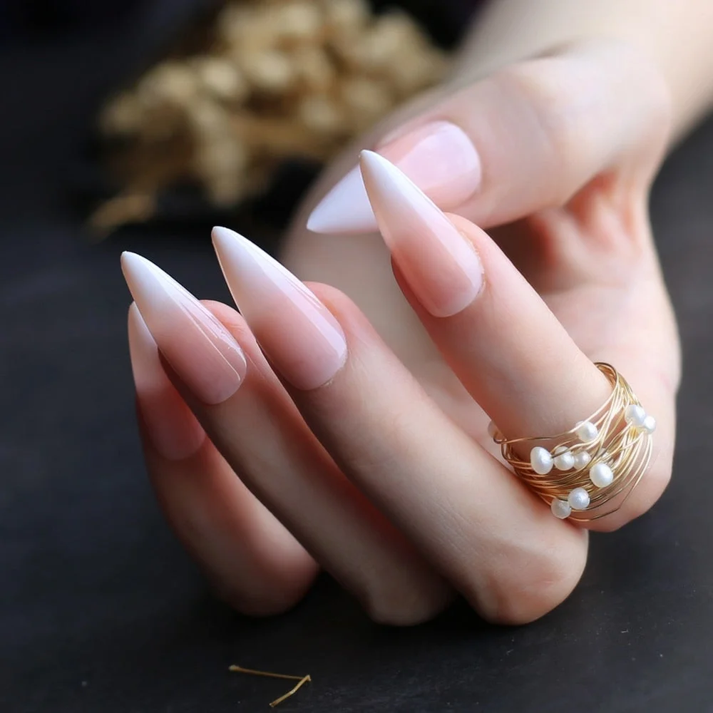Gel ombre Coffin Acrylic nails nude salon 24pcs Fake nails ballet UV glossy reuse Baby Boomer Square Full set wholesale droship-Nail Inspo