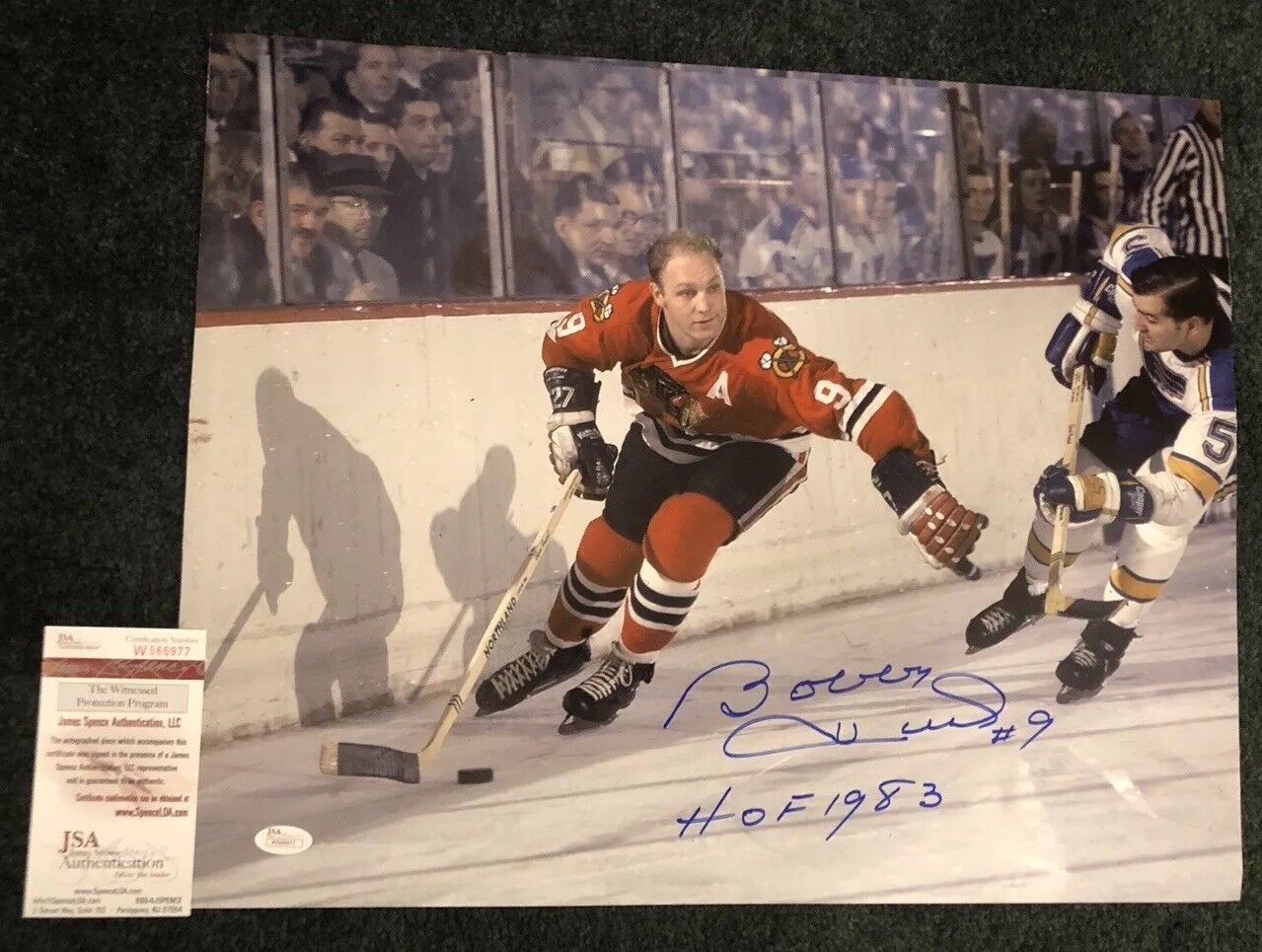 Bobby Hull Signed Autographed Chicago Black Hawks 16x20 COA JSA HOF 1983