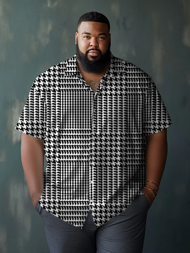 Men's Plus Size Casual Houndstooth Short Sleeve Shirt